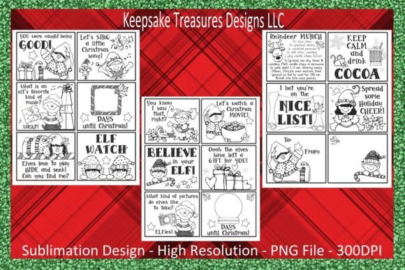 Christmas Elf Coloring Cards Set of 18