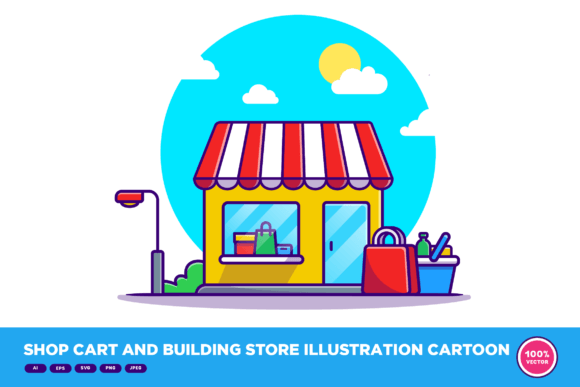 Shop Cart and Building Store Cartoon: Elevating Visual Identity with Vector Art