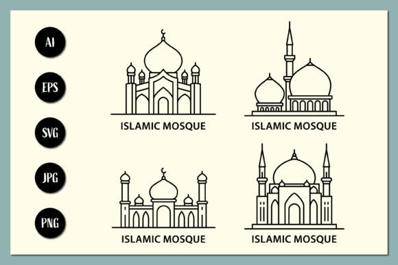 Simple Mosque Collection Line Art Design