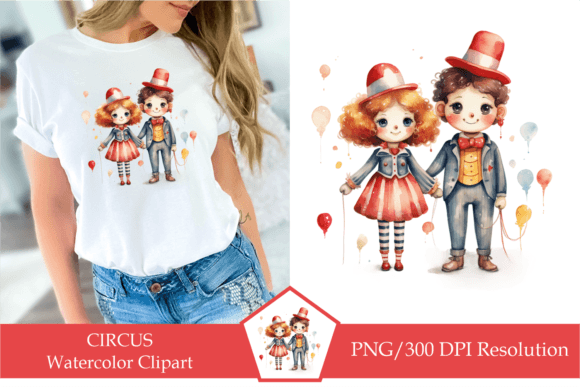 Watercolor Clown Girl and Boy, Circus: A Timeless Aesthetic for Creative Projects